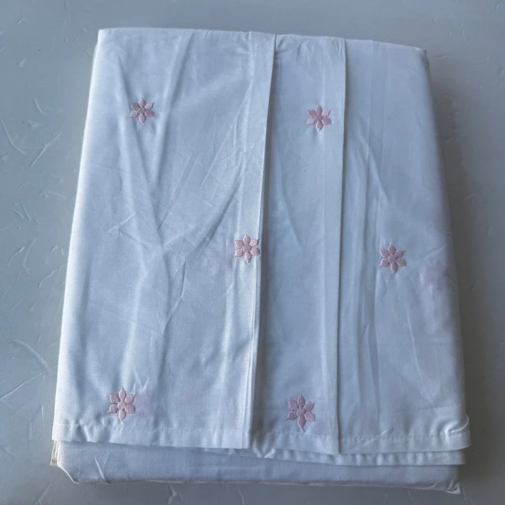Laura Ashley Vintage Twin Dust Ruffle White Pink Embroidered Daisy Cotton New